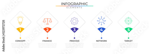 Agenda timeline infographic elements concept design vector with icons. Business workflow network project template for presentation and report.
