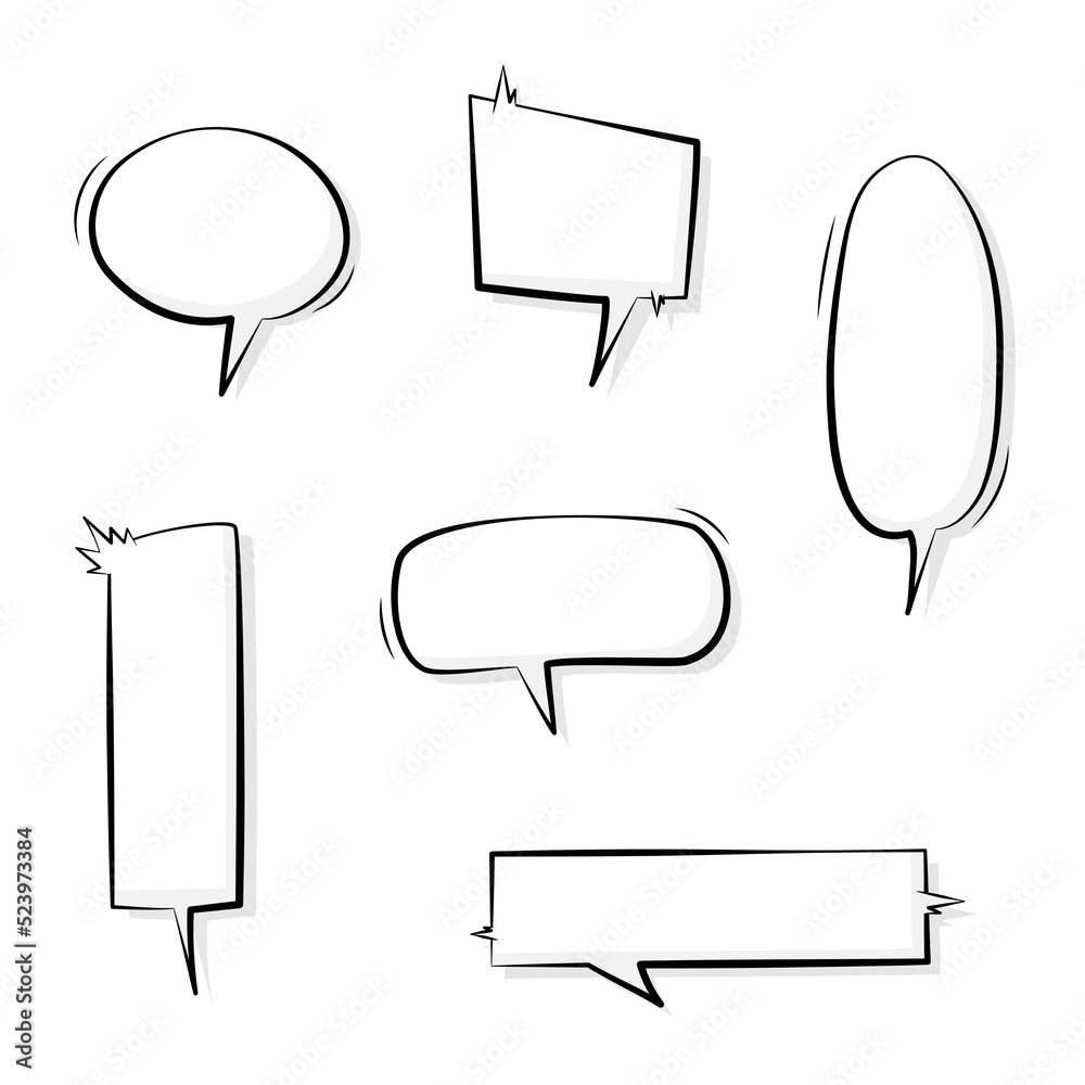 collection set of cute hand drawn blank speech bubble balloon with ...