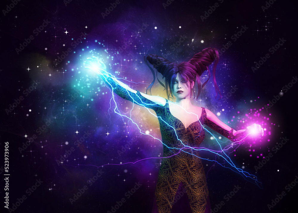 3D Magician in starry space