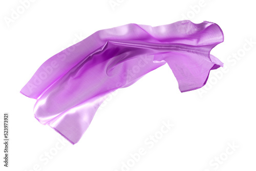 Purple silk flying on white background