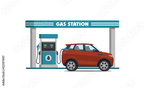 cartoon suv car on gas station vector illustration