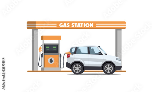 cartoon suv car on gas station vector illustration