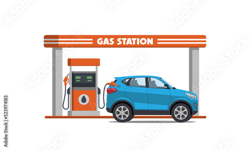 cartoon suv car on gas station vector illustration