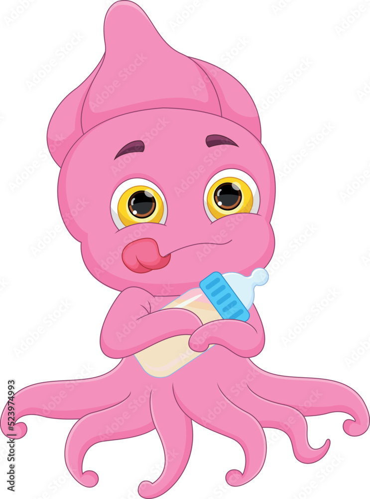 cartoon cute baby octopus holding a bottle cartoon cute baby octopus holding a bottle