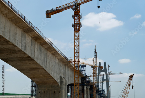 Construction of bridge under blue sky
