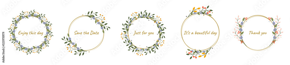 Wreath of flowers. Element for design postcard, banner, invitation.