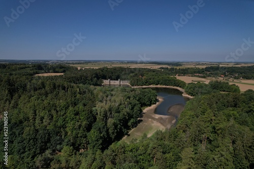 Parizov water reservoir dried up,Parizov dam,dried out during drought,Czech republic,Europe,aerial panorama landscape view,european droughts,climate change,Doubravka river,Vodní nádrž Pařížov photo