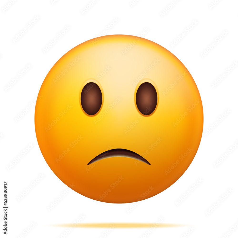 3D Yellow Sad Emoticon Isolated on White. Render Little Bit Sad Emoji. Slightly Unhappy Face. Communication, Web, Social Network Media, App Button. Realistic Vector Illustration 3D Yellow Sad Emoticon Isolated on White. Render Little Bit Sad Emoji. Slightly Unhappy Face. Communication, Web, Social Network Media, App Button. Realistic Vector Illustration