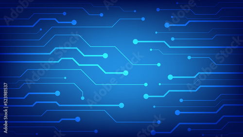 Hi-tech digital circuit board. AI pad and electrical lines connected on blue lighting background. futuristic technology design element concept
