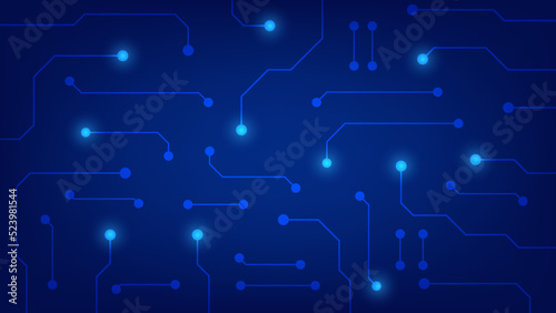 Hi-tech digital circuit board. AI pad and electrical lines connected on blue lighting background. futuristic technology design element concept