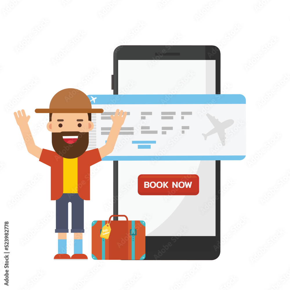Online travel booking concept with tourist Online travel booking concept with tourist