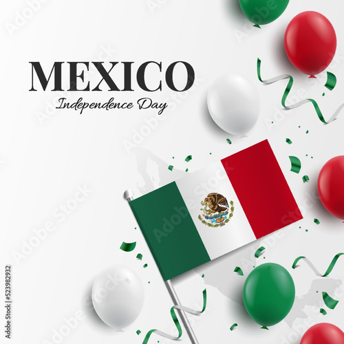 Vector Illustration of  Mexico Independence Day. Background with balloons, flags
