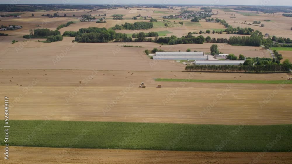 Aerial View Over Rural Harvest Field. Dolly Forward, Establishing Shot Aerial View Over Rural Harvest Field. Dolly Forward, Establishing Shot