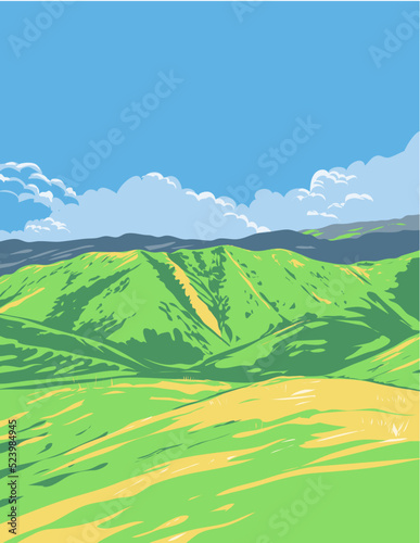 WPA poster art of Kankoka Hills or Kangkoka Hills located in Abihilan, Candijay, Bohol, Philippines done in works project administration style  or federal art project style.