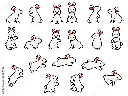 記号的な白いウサギのイラストセット