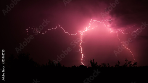 Lightning, storm cloud dark red cloudy sky