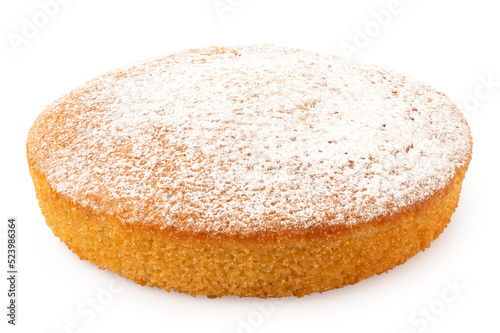 Obraz na plátne Whole lemon sponge cake with icing sugar topping isolated on white