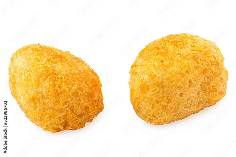 Two fried breaded chilli cheese nuggets isolated on white. Two fried breaded chilli cheese nuggets isolated on white.