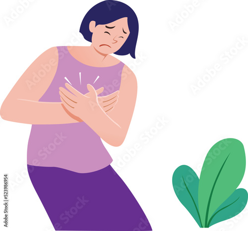 A woman has pain in her chest.