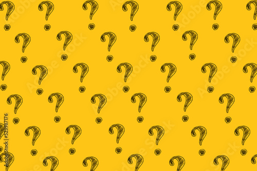 Question marks on yellow background. Ask for help. FAQ concept. Asking questions.