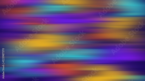 Twisted vibrant iridescent gradient blurred of purple yellow orange turquoise and blue colors with smooth movement of the gradient in the frame with copy space. Abstract horizontal lines concept