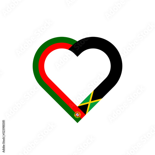 friendship concept. heart ribbon icon of portugal and jamaica flags. vector illustration isolated on white background