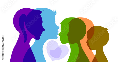 Parents and children. Drawing of a human silhouette.
Family,

adolescent psychology, family relations between relatives. Vector image.