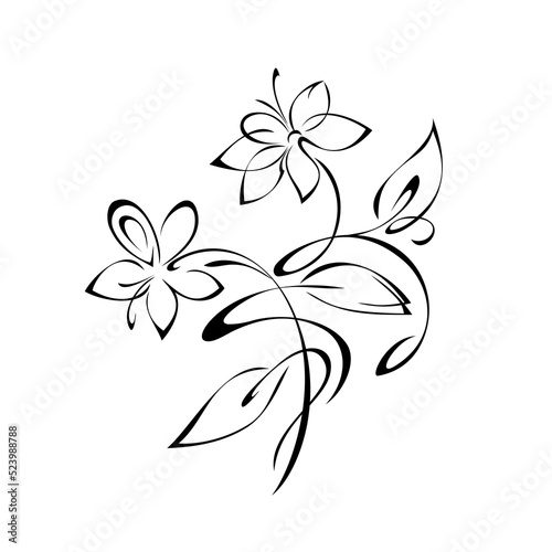 Fototapeta Naklejka Na Ścianę i Meble -  floral design with blooming flowers on stems with leaves and curls. graphic decor