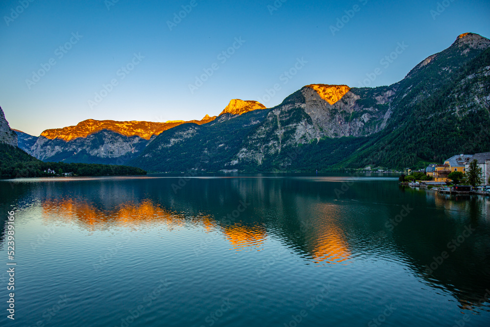 Hallstatt at sunset. Austria. Alps.