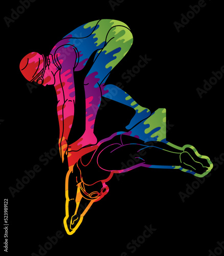 People Swimming Together Group of Swimmer Action Cartoon Sport Graphic Vector