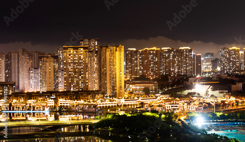 Modern city buildings at night