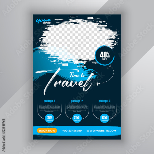 Travel flyer design for vacation tour agency. Summer travel and tourism flyer or poster and Business brochure template design.