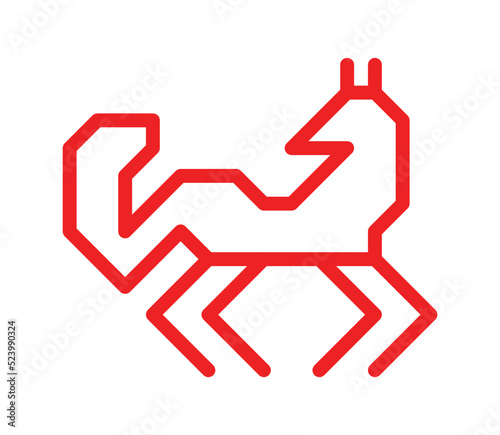 Vector isolated flat concept with red simplified pet symbol of Eskimo dog. Outline icon of traditional ornamental animal of Karelia and Finland peoples. Decorative sign of laika for native embroidery