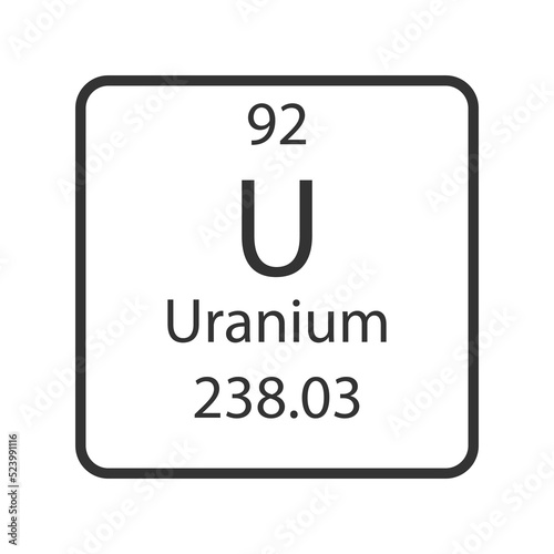 Uranium symbol. Chemical element of the periodic table. Vector illustration.