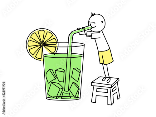 Man drinking chilled drink with ice. Mojito.