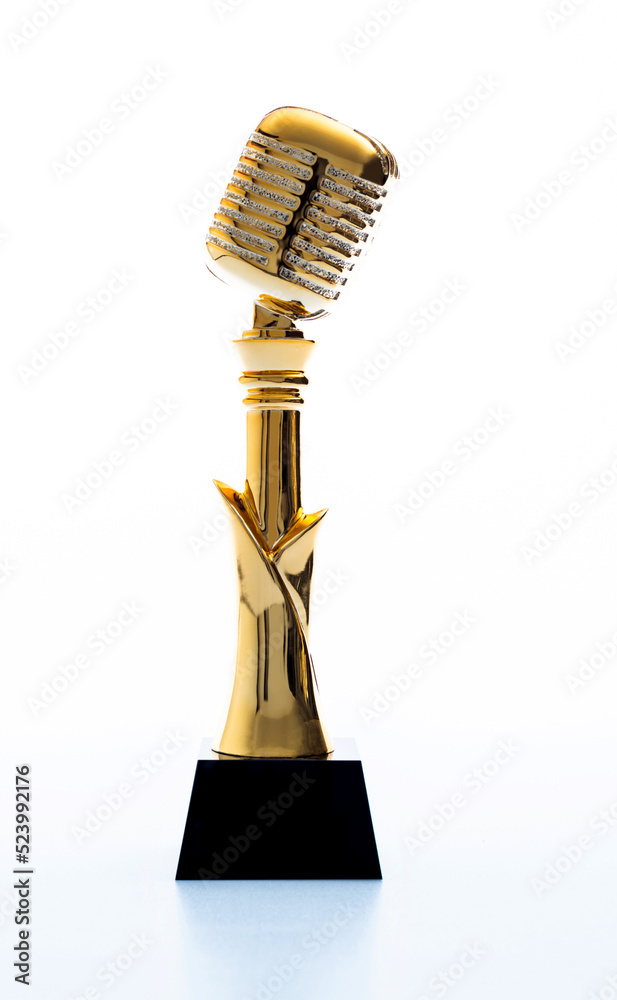 Golden microphone trophy on white background Stock Photo | Adobe Stock