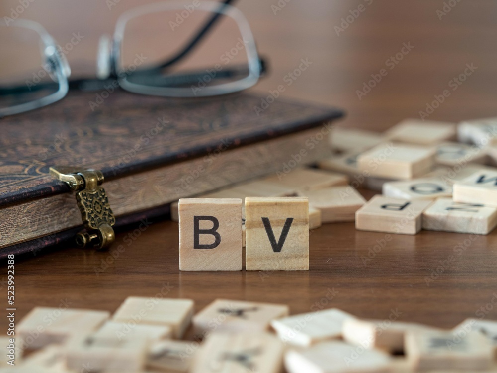 Φωτογραφία the acronym bv for Business ValuE word or concept represented by wooden letter t