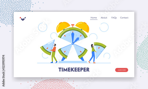 Timekeeper Landing Page Template. Time Management and Project Task Allocation Concept. Characters Dividing Clock Face