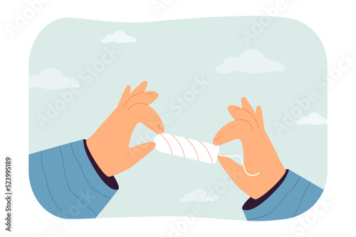 Hands holding tampon for women during menstrual cycle. Person with product for menses or period flat vector illustration. Menstruation, feminine hygiene, healthcare concept for banner or landing page