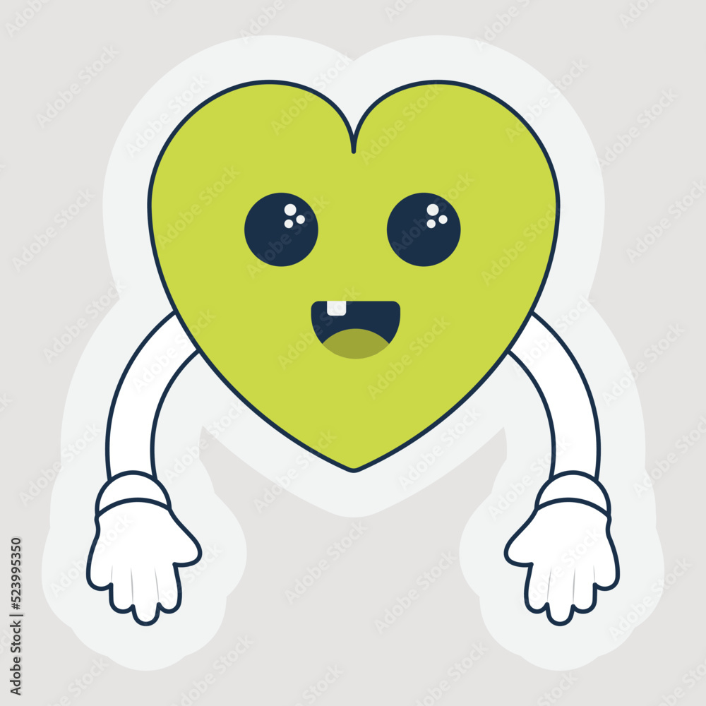 Naklejka premium Laughing Green Heart Cartoon With Hand Down Sticker Vector.