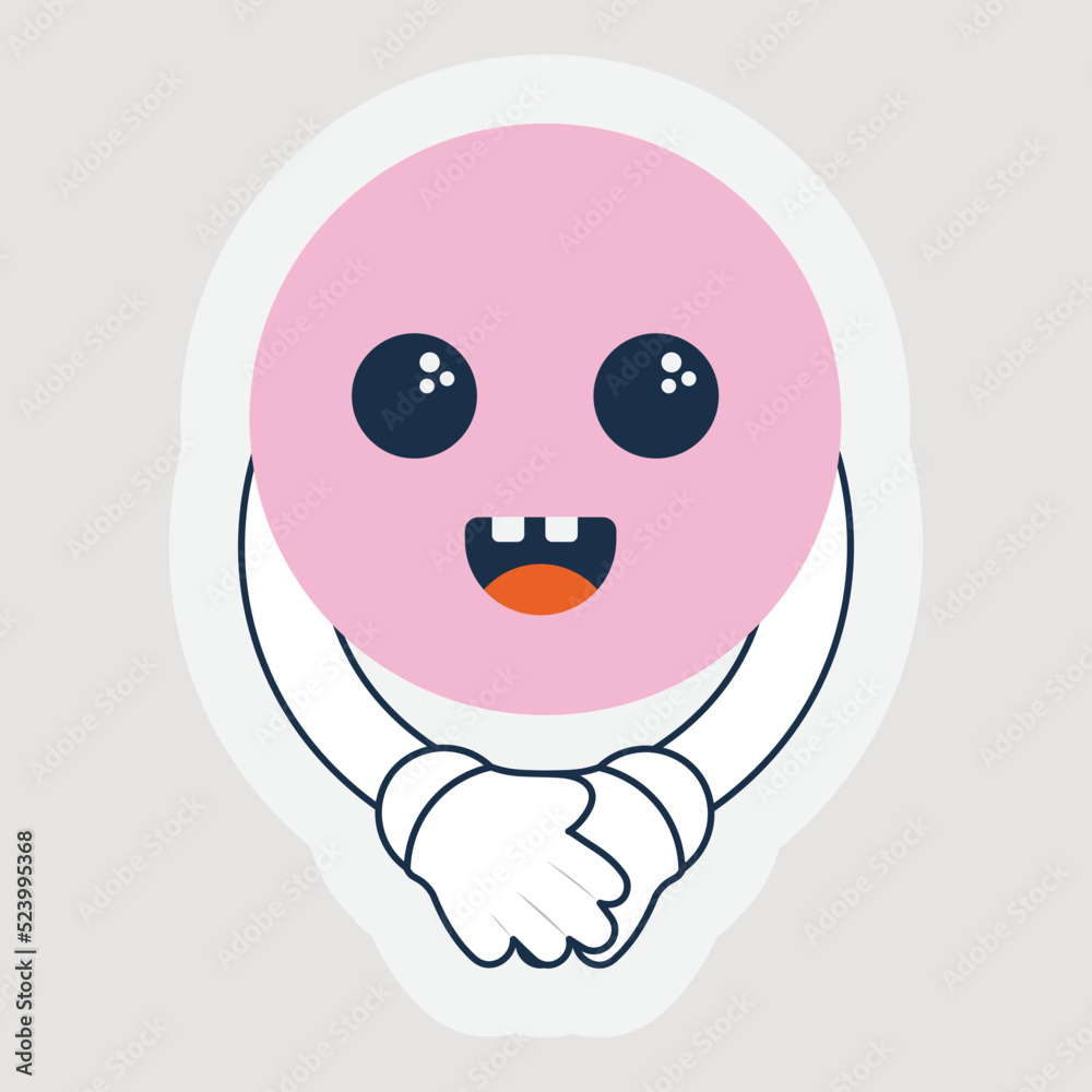Laughing Pink Circle Cartoon With Hand Close In Sticker Style. Laughing Pink Circle Cartoon With Hand Close In Sticker Style.