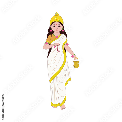 Goddess Brahmacharini Character On White Background.