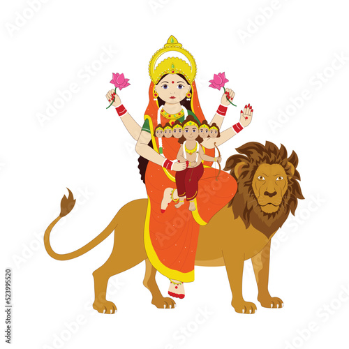 Indian Goddess Skandmata Sculpture On White Background.