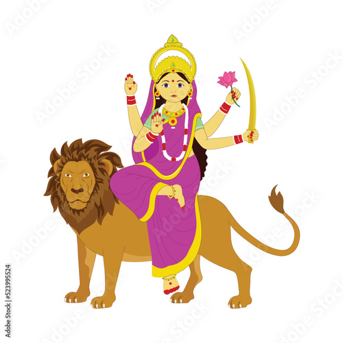 Indian Goddess Katyayani Sculpture On White Background.