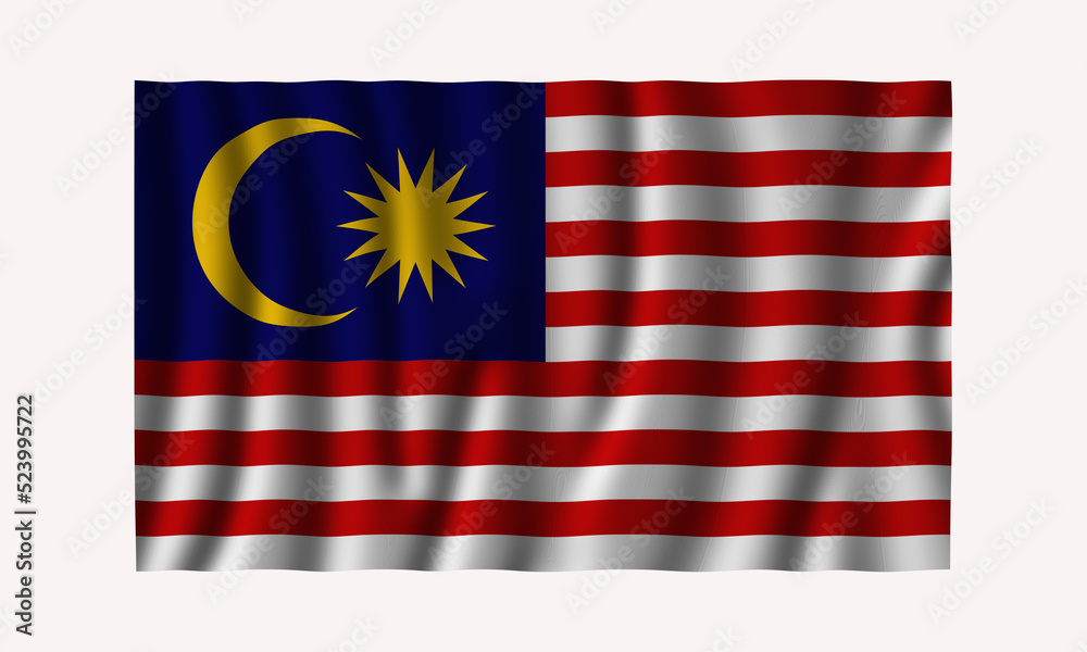 Obraz premium Waving Malaysian Flag in beautiful 3D Illustration