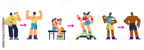 Sports nutrition, protein and multivitamin supplements, flat vector isolated.