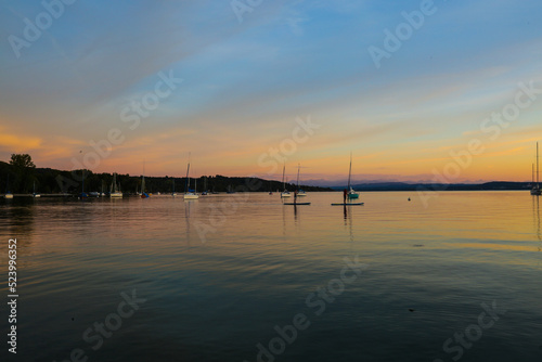 Standup Paddler in the sunset at the Ammersee