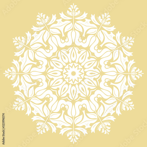 Elegant vintage vector ornament in classic style. Abstract traditional yellow and white ornament with oriental elements. Classic vintage pattern