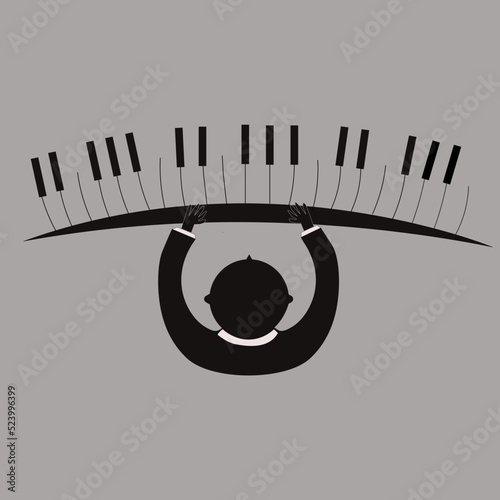 musician. playing the piano. eye and pupil