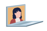 Videocall via laptop semi flat color vector character. Editable figure. Full body person on white. Communication simple cartoon style illustration for web graphic design and animation